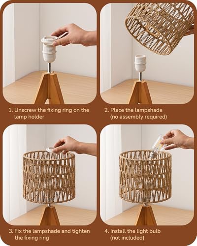EDISHINE Rattan Small Table Lamp, Boho Nightstand Lamp, 14.2", E26 Base