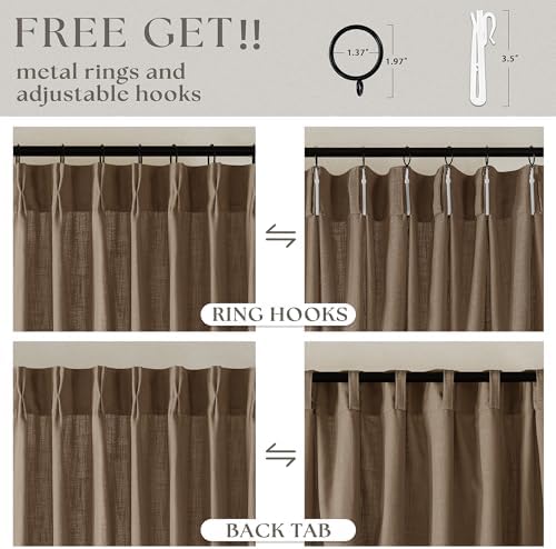 86 Inch Pinch Pleat Linen Memory Training Curtains Dutch Cocoa 2 Panels