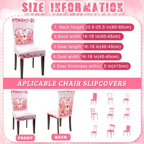Preboun Valentine's Day Chair Covers Set of 6 Valentines Dining Protector Stretch Red Heart Removable Washable Valentine Gnome Red Truck Slipcovers for Dining Hotel Party Wedding
