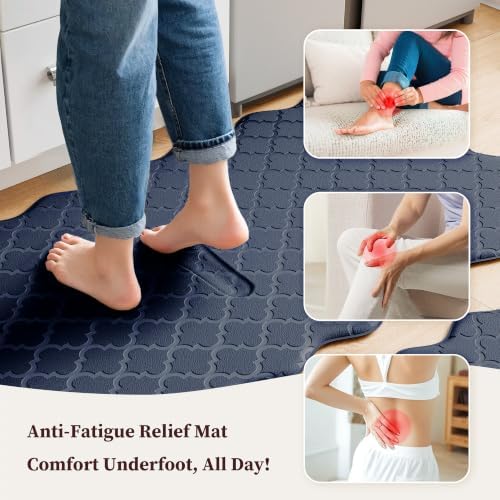 Arenarug Upgrade Scalloped Kitchen Mats for Floor 2PC, Navy Kitchen Rugs