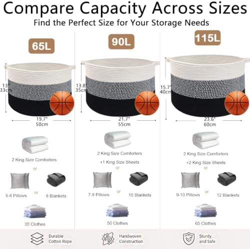 115L Extra Large Blanket Basket,Woven Laundry Basket-Mixed Black