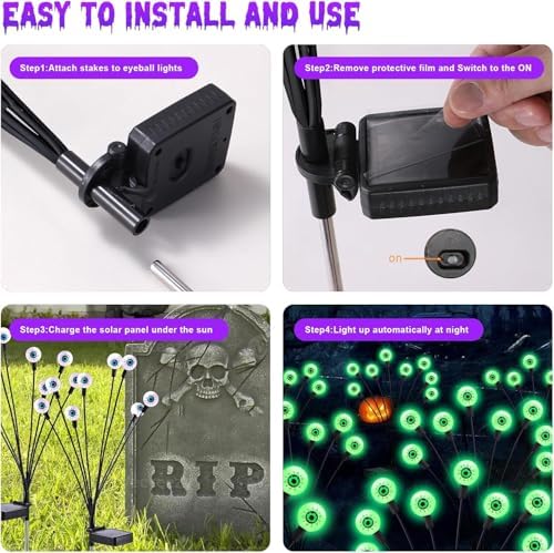 ASMAD Halloween Decorations Outdoor Solar Scary Eyeball Lights,8Pack 64LEDs