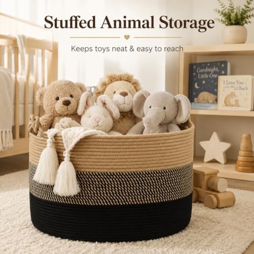 KAKAMAY Large Blanket Basket (20"x13"),Woven Rope Baskets for storage Baby Laundry Hamper, Cotton Rope Blanket Basket