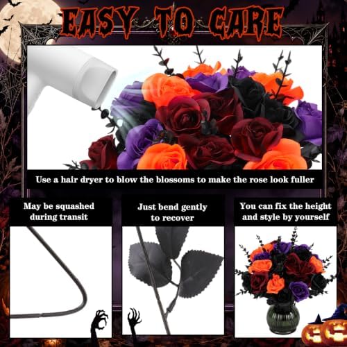 48 Pieces Halloween Artifical Rose and Eucalyptus Stems