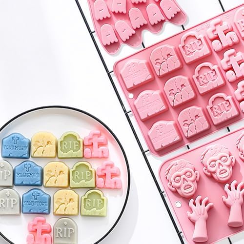 Halloween Silicone Molds Set, Tombstone, Ghost & Zombie Shapes