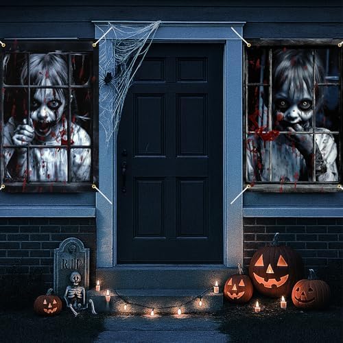 2 Pcs Scary Halloween Window Decorations