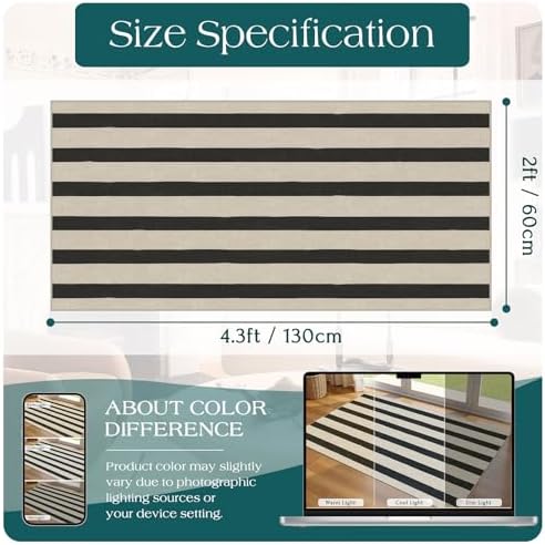 Front Door Mat Indoor Entrance - 2x4.3 Ft Black White Striped Rug