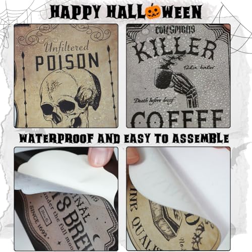 24 Pieces Wine Bottle Labels, Creepy Halloween Stickers for Wine Beer