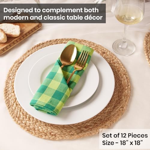 Blue Needles Gingham Buffalo Plaid Cloth Napkins Cotton Set of 12-18"x18"