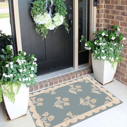 Front Door Mat Indoor Outside Entrance 2x3 Blue Scalloped Entry Rug