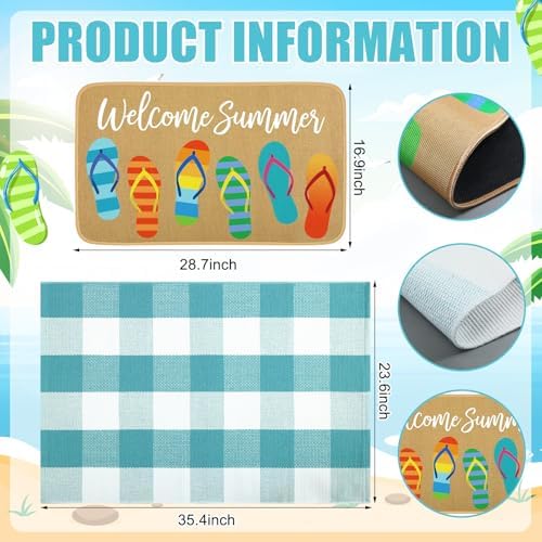 Tinideya 2 Pcs Summer Flip Flop Door Mat Outdoor Layered Entrance Rug