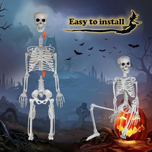XONOR 3ft Halloween Posable Skeleton Human Full Body Plastic Skeleton Decorations for Halloween Party Haunted House Supplies (2Pcs)