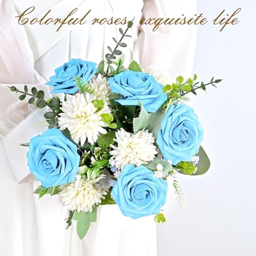 BLEUM CADE 36Pcs Artificial Flowers Fake Foam Roses with Stems for Wedding