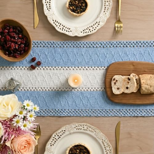Artoid Mode Sky Blue Farmhouse Woven Table Runner 12x48 Inch