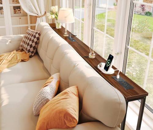 SUPERJARE 78.8 inch Narrow Behind Couch Table with Charging Stations