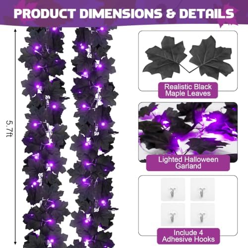 Ouddy Decor 2 Pack Halloween Garland with Lights Decor 20 Ft 60 Led, Purple