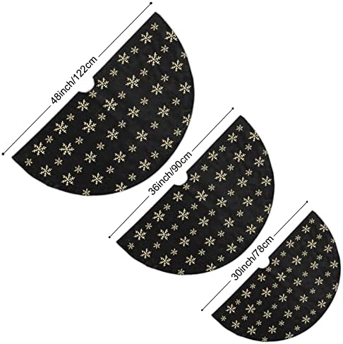Christmas Tree Skirt Black 30 Inch Faux Fur with Gold Glitter Snowflake Soft Fluffy Tree Skirt for Christmas Party Decoration, Black Gold Snowflake