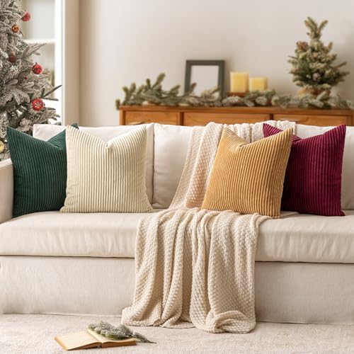 MIULEE Corduroy Decorative Throw Pillow Covers Christmas Red Green 18x18