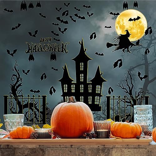 Halloween Moon Bat Wall Decals Witch Haunted House Tree Wall Stickers Decor