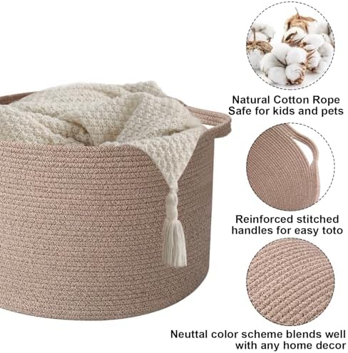 90L Extra Large Blanket Basket,Woven Rope Laundry Basket-Brown
