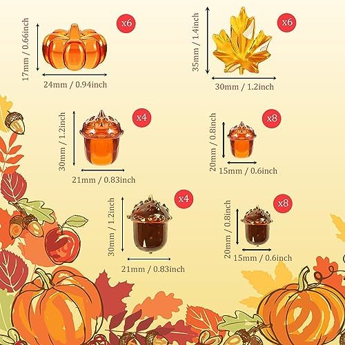 132Pcs Fall Vase Filler Faux Bead Pumpkin Maple Leaves Acorns Thanksgiving Vase Fillers for Centerpieces Thanksgiving Fall Table Party Decoration