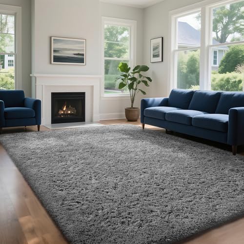 Ophanie 7x10 Area Rugs for Living Room,Upgrade Non-Slip Fluffy Soft Large Shag Bedroom Carpet,Grey Big Indoor Thick