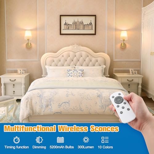 NIORSUN 13.8 inch Battery Operated Wall Sconce Set of 2,Gold Rechargeable Wall Lights with 10400mAh Dimmable Detachable