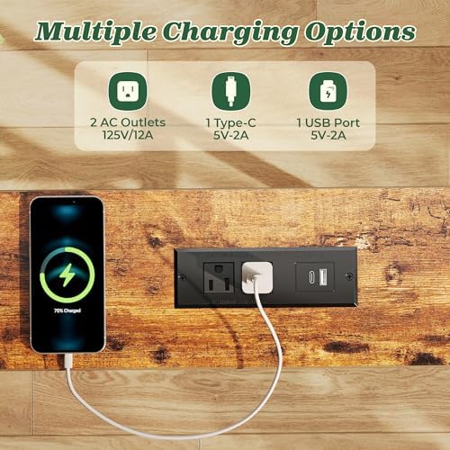 SUPERJARE 39.4 inch Narrow Behind Couch Table with Charging Stations