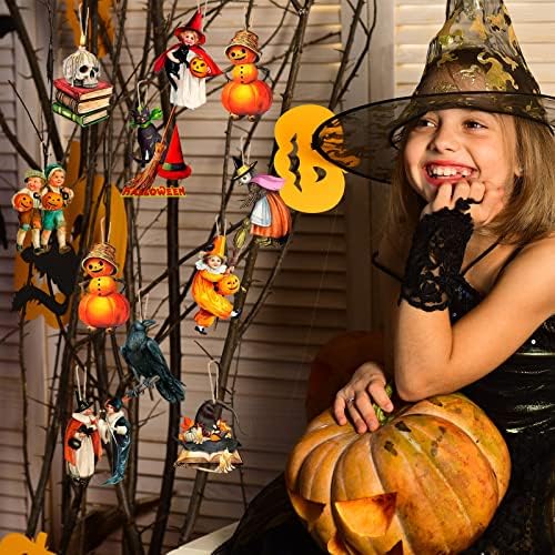 Geelin 24 Pcs Halloween Wooden Cutouts Vintage Halloween Ornaments for Tree