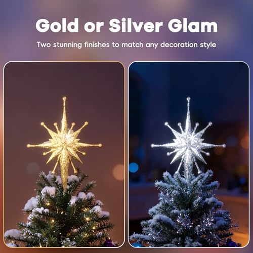 DG-Direct Christmas Tree Topper with Wide Coverage Light, Frosted Silver