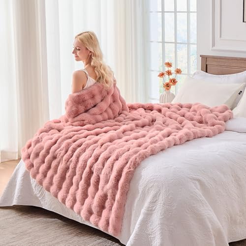 BENVWE Faux Fur Throw Blanket for Couch - Fluffy Soft Thick Bubble Blanket for Living Room Home Decor - Mothers Day