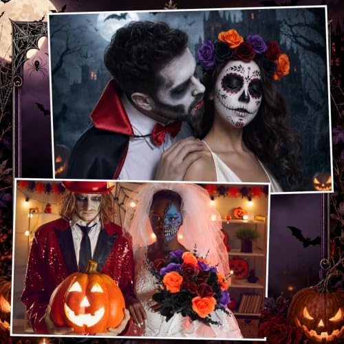 48 Pieces Halloween Artifical Rose and Eucalyptus Stems