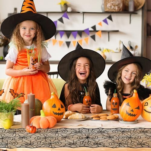 2pcs 14 x 48 Inch Halloween Table Runner Halloween Decorations Black Lace Spider Web Table Runner for Halloween Table Decor Spiderweb Table Runners Lace Runner for Tables Dinning Kitchen Dining Decor