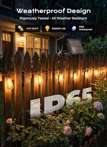 Brightown 37FT Solar String Lights Outdoor, 10+1 Shatterproof LED Lights