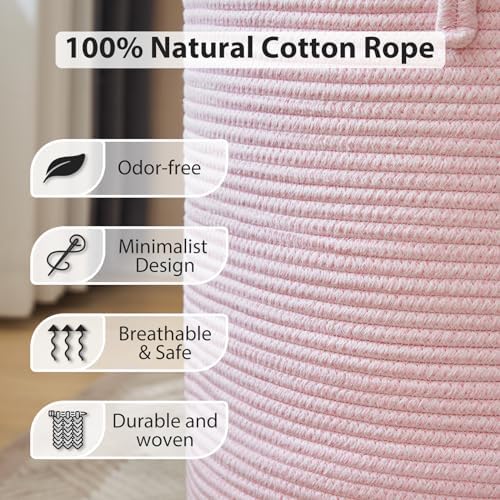 YOUDENOVA Cotton Rope Laundry Hamper Basket, 58L Blanket Basket for Nursery