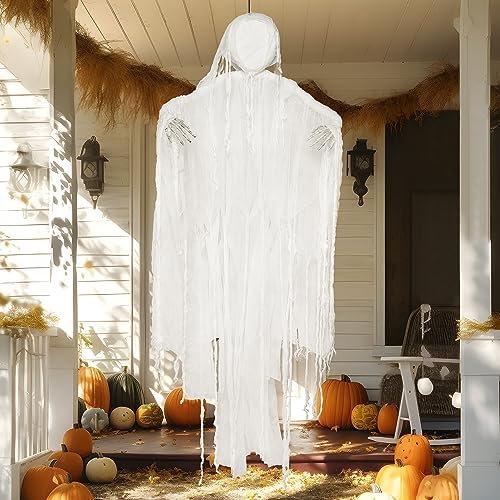 JOYIN 63” Halloween Hanging Ghost Decorations Outdoor, White Faceless Grim Reaper in White Horror Robe for Halloween Tree Yard Party Outside Hanging Decorations Party Supplies