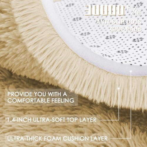 OLANLY Cream Round Rugs for Bedroom - Machine Washable, 6 ft Circle Area Rugs for Living Room, Soft and Fluffy Shaggy