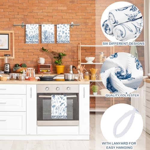 Redbaker 6 Pcs Floral Kitchen Towels Wildflower Butterfly Porcelain Style