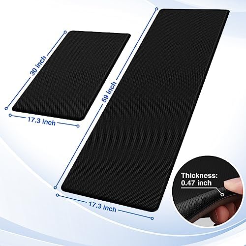 StepRite Kitchen Mats for Floor, 2-Piece Anti-Fatigue Kitchen Rugs, Black