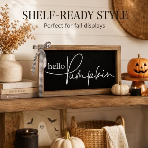 Hello Pumpkin Sign Fall Halloween Wall Table Shelf Desk Home Decor