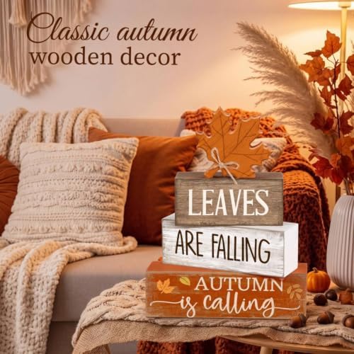 Lineshading 4 Pcs Fall Table Decor Wooden Maple Leaf, Autumn Leaves Sign