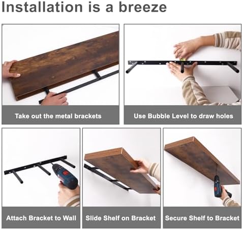 Fixwal Floating Wall Shelves for Decor (Rustic Brown, Set of 2, 47.2Inch)