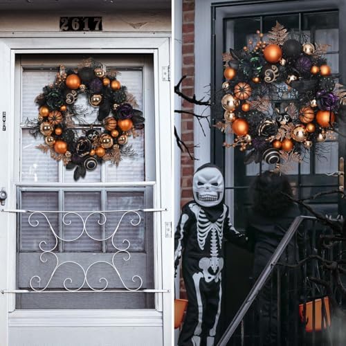 Valery Madelyn 18" Halloween Wreath with Lights for Front Door Party Decor