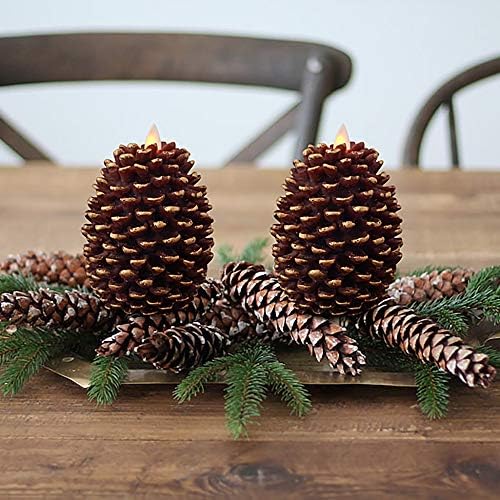 Christmas Pine Cones Flameless Candle Battery Operated with Timer Brown