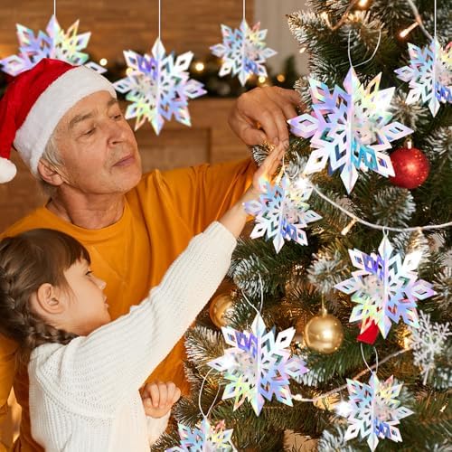 18pcs Hanging Snowflakes Decorations, 3D Iridescent Large Snowflakes Ornaments Hanging Snow Flakes from Ceiling for Christmas Winter Wonderland Indoor Home New Year Frozen Birthday Party Decorations