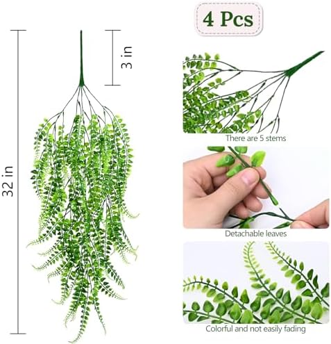 Waipfaru 4Pcs Fake Ferns Fake Hanging Plants Artificial Ferns Vine Greenery