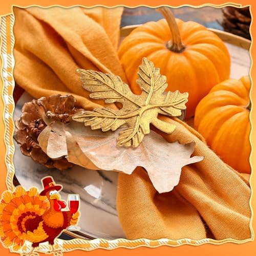WILLBOND 12 Pcs Thanksgiving Napkin Rings Set Fall Pumpkin Leaf Holders