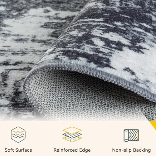 RELEANY Washable 3'x5' Abstract Area Rug for Living Room Black White
