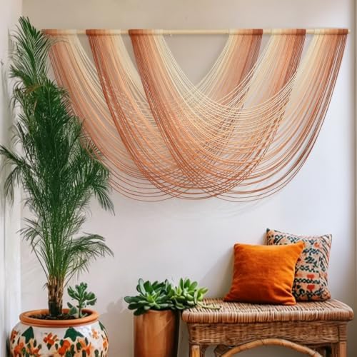 Macrame Wall Hanging Orange Boho Fiber Art Large Decor 57"W*31"L