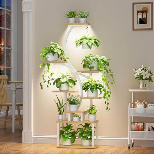 BACEKOLL Plant Stand Indoor with Grow Light, 8 Tier Corner Plant Shelf Tall